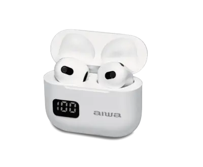 AIWA slušalke TWS, LED ekran, EBTW-100WT, bele