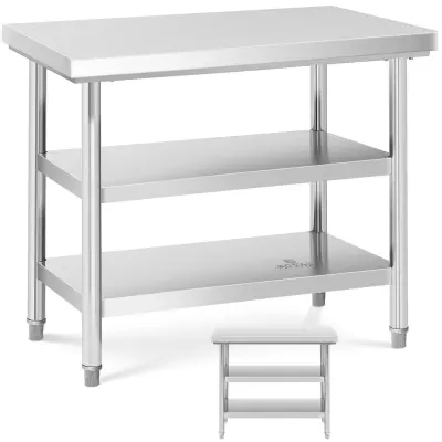 Professional Stainless Steel Work Table with 2 Shelves - 100x70cm for Kitchen Use
