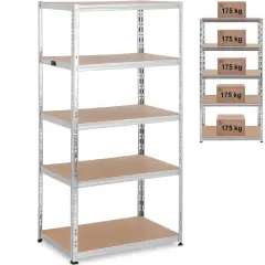 Heavy-Duty 5-Shelf Metal Storage Rack - 875 kg Capacity, 90 x 60 x 180 cm, Gray