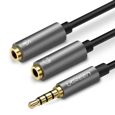 Ugreen 3.5mm Headphone Splitter with Microphone - 20cm Silver AUX Cable