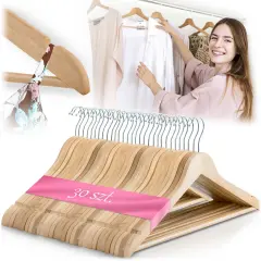 30-Pack Natural Wooden Clothes Hangers by Massido - Durable and Stylish Wardrobe Organizer