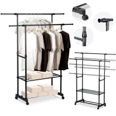 Massido 686200 Adjustable Black Clothes Hanger with Wheels