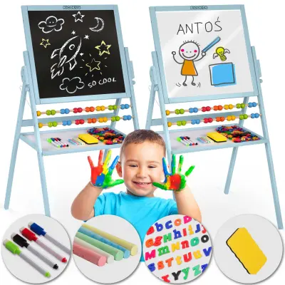 Ricokids Blue Magnetic Chalkboard - Dual-Sided Rotating Educational Board for Kids