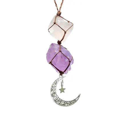 Kristalni obesek za avto iz kijanita in amazonita z vrvico Pink+Purple