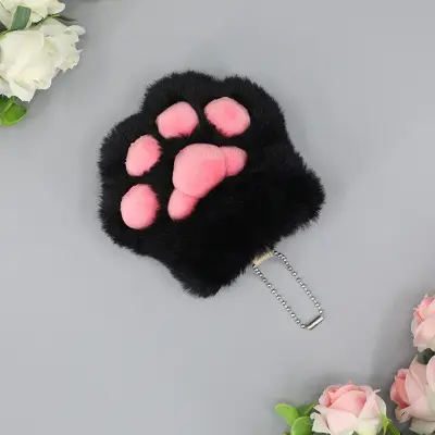Srčkan obesek za ključe s tačko mačke Black+Pink
