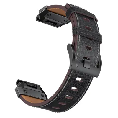 Usnjen pašček za uro Garmin Fenix 8/7X/7/6/5/965 Black 26 mm