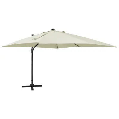 The Living Store Vrtni senčnik z LED lučkami peščen 300 cm - Previsni Senčnik