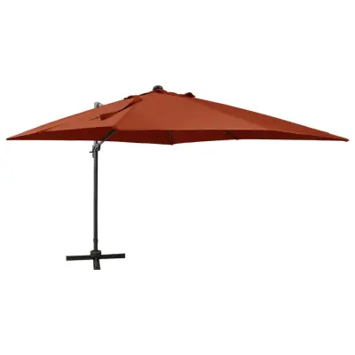 The Living Store Vrtni senčnik z LED lučkami terakota 300 cm - Previsni Senčnik