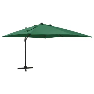 The Living Store Vrtni senčnik z LED lučkami zelen 300 cm - Previsni Senčnik