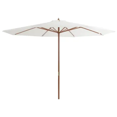 The Living Store Zunanji senčnik z lesenim drogom 350 cm peščeno bel - Senčnik