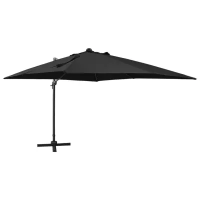 The Living Store Vrtni senčnik z LED lučkami črn 300 cm - Previsni Senčnik