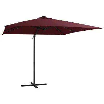 The Living Store Vrtni senčnik z LED lučkami bordo rdeč 250x250 cm - Stranski Senčnik