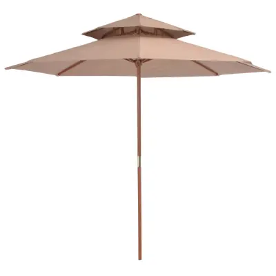 The Living Store Dvojni senčnik z lesenim drogom 270 cm taupe barve - Senčnik