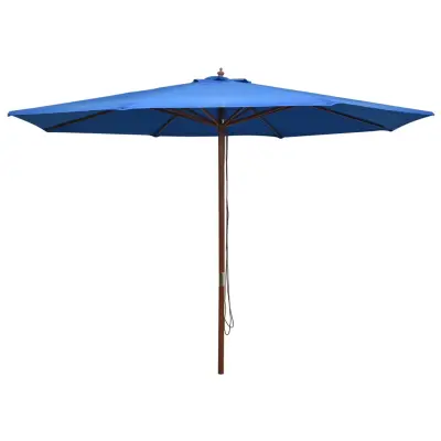 The Living Store Zunanji senčnik z lesenim drogom 350 cm moder - Senčnik