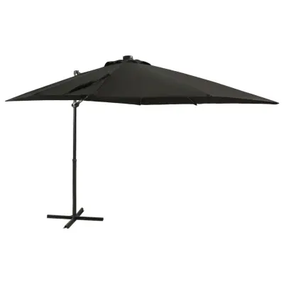 The Living Store Vrtni senčnik z LED lučkami črn 250 cm - Previsni Senčnik