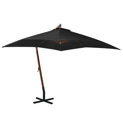 The Living Store Viseč senčnik z drogom črn 3x3 m trden les jelke - Viseč Senčnik