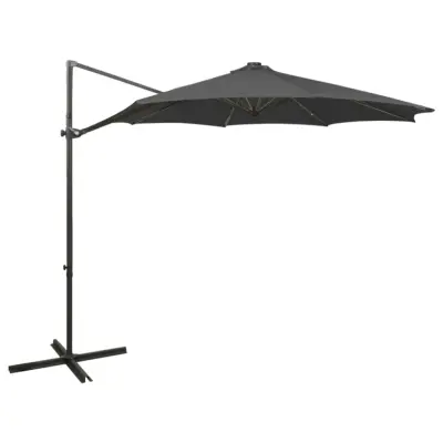 The Living Store Vrtni senčnik z LED lučkami antraciten 300 cm - Previsni Senčnik