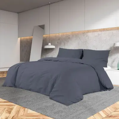 The Living Store Posteljnina antracit 200x200 cm lahka mikrovlakna - Komplet Prevlek Za Odejo