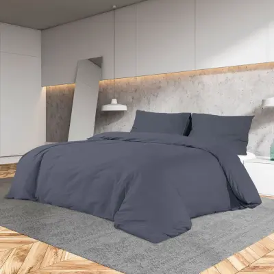 The Living Store Posteljnina antracit 200x200 cm bombaž - Komplet Prevlek Za Odejo