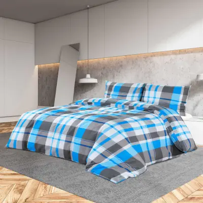 The Living Store Posteljnina modra in siva 200x200 cm bombaž - Komplet Prevlek Za Odejo