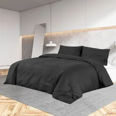The Living Store Posteljnina črna 200x200 cm bombaž - Komplet Prevlek Za Odejo