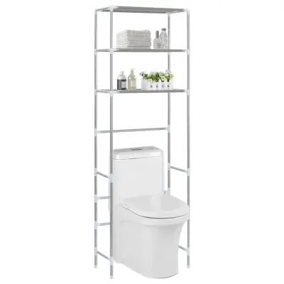 The Living Store Stojalo za nad stranišče 3-nadstropno srebrno 53x28x169 cm - Stojalo Za Shranjevanje Za Nad Stranišče