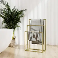 The Living Store Prostostoječe stojalo za brisače zlato 48x24x79 cm železo - Stojalo Za Brisače