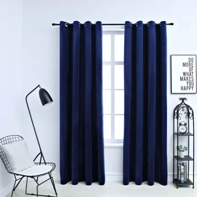 The Living Store Zatemnitvene zavese z obročki 2 kosa žamet temno modre 140x225 - Zavesa