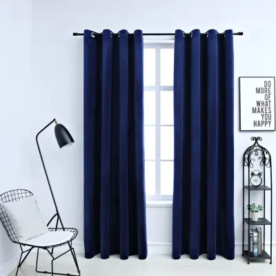 The Living Store Zatemnitvene zavese z obročki 2 kosa žamet temno modre 140x245 - Zavesa