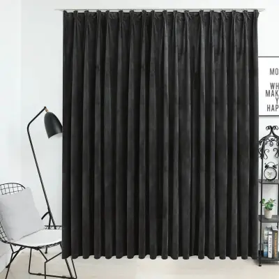 The Living Store Zatemnitvena zavesa z obešali žametna antracitna 290x245 cm - Zavesa