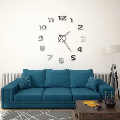 The Living Store 3D stenska ura moderna 100 cm XXL srebrna - 3D Stenska Ura