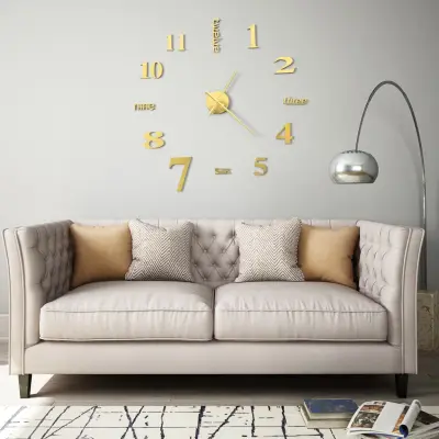 The Living Store 3D stenska ura moderna 100 cm XXL zlata - 3D Stenska Ura