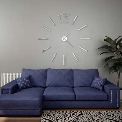 The Living Store 3D stenska ura moderna 100 cm XXL srebrna - 3D Stenska Ura