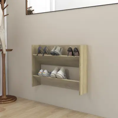 The Living Store Stenska omara za čevlje sonoma hrast 80x18x60 cm inženirski les - Stenska Omarica Za Čevlje