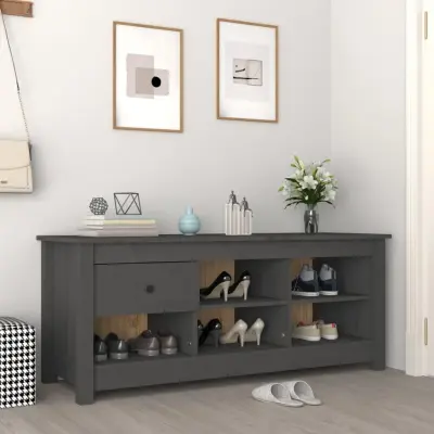 The Living Store Omarica za čevlje siva 110x38x45,5 cm trdna borovina - Omarica Za Čevlje