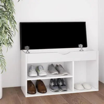 The Living Store Klop za čevlje z blazino bela 80x30x47 cm inženirski les - Klop Za Čevlje