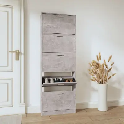 The Living Store Omarica za čevlje betonsko siva 59x17x169 cm inženirski les - Omarica Za Čevlje