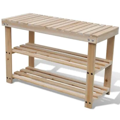 The Living Store Stojalo za čevlje s klopjo 2 v 1 trden les jelke - Omarica Za Čevlje