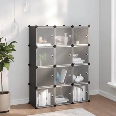 The Living Store Organizator za shranjevanje kock z 12 kockami in vrati Black PP - Kockasta Omarica Za Shranjevanje