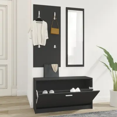 The Living Store Komplet omaric za čevlje 3 v 1 črn inženirski les - Komplet Omaric Za Čevlje