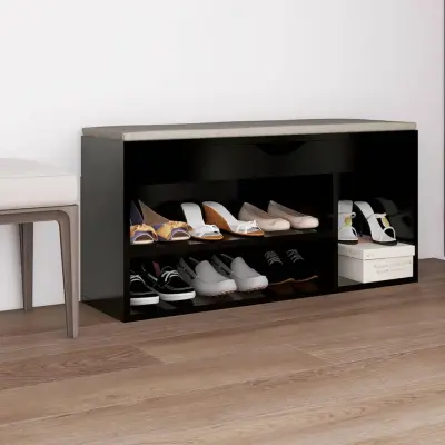The Living Store Klop za čevlje z blazino črna 104x30x49 cm inženirski les - Klop Za Čevlje