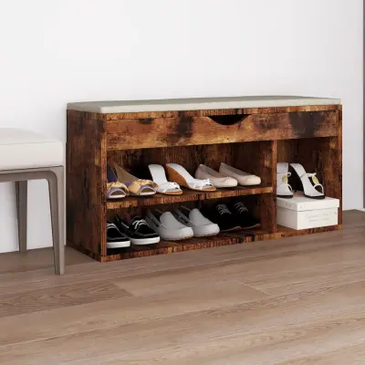 The Living Store Klop za čevlje z blazino dimljeni hrast 104x30x49 cm inžen. les - Klop Za Čevlje
