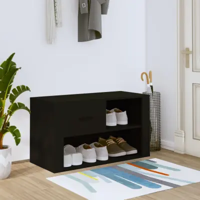 The Living Store Omarica za čevlje črna 80x35x45 cm inženirski les - Omarica Za Čevlje