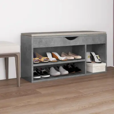 The Living Store Klop za čevlje z blazino betonsko siva 104x30x49 cm inžen. les - Klop Za Čevlje