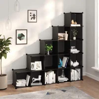 The Living Store Kockasta omarica za shranjevanje s 15 kockami črn PP - Kockasta Omarica Za Shranjevanje