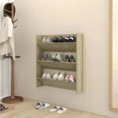 The Living Store Stenska omara za čevlje sonoma hrast 80x18x90 cm iverna plošča - Stenska Omarica Za Čevlje
