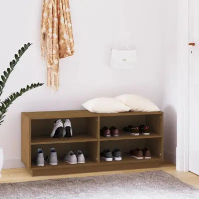 The Living Store Omarica za čevlje medeno rjava 110x34x45 cm trdna borovina - Omarica Za Čevlje