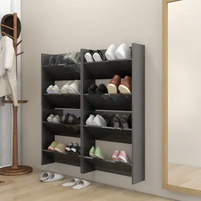 The Living Store Stenske omare za čevlje 4 kosi visok sijaj sive 60x18x60 cm - Stenska Omarica Za Čevlje