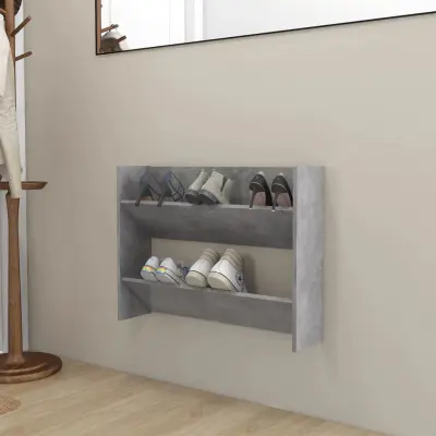 The Living Store Stenska omara za čevlje betonsko siva 80x18x60cm inženirski les - Stenska Omarica Za Čevlje