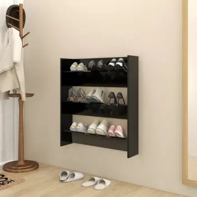The Living Store Stenska omara za čevlje črna 80x18x90 cm iverna plošča - Stenska Omarica Za Čevlje